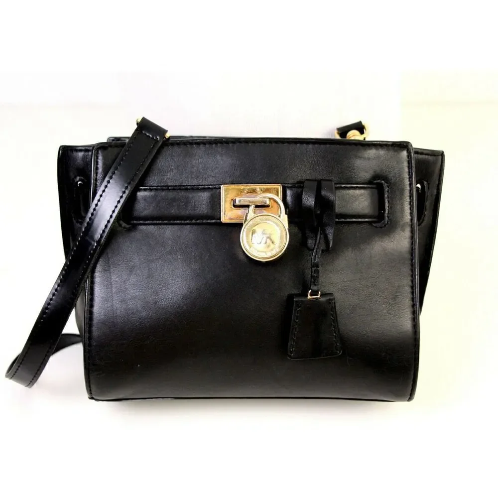 Michael Kors BLACK GENUINE LEATHER BELT PADLOCK KEY SATCHEL SHOULDER BAG HANDBAG